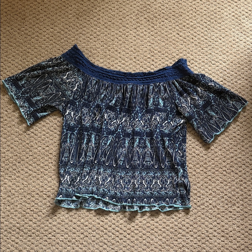 ‼️ Blue Patterned Off-Shoulder Top ‼️